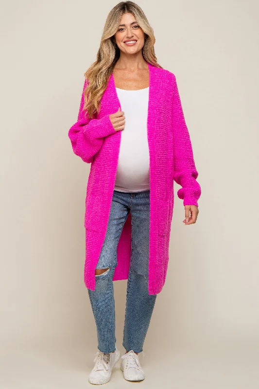 ribbed women cardigan with a classic textureFuchsia Chunky Waffle Knit Maternity Cardigan ribbed women cardigan with a classic textureFuchsia Chunky Waffle Knit Maternity Cardigan
