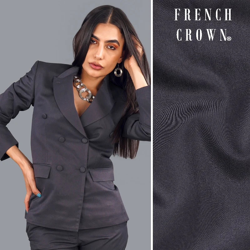 Women's Slim - Fit Blazers in Charcoal Gray for a Professional AppearanceGravel Gray Subtle Sheen Double Breasted Women's Blazer Women's Slim - Fit Blazers in Charcoal Gray for a Professional AppearanceGravel Gray Subtle Sheen Double Breasted Women's Blazer