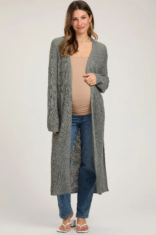 open front women cardigan for easy stylingGray Knit Side Slit Long Maternity Cardigan open front women cardigan for easy stylingGray Knit Side Slit Long Maternity Cardigan