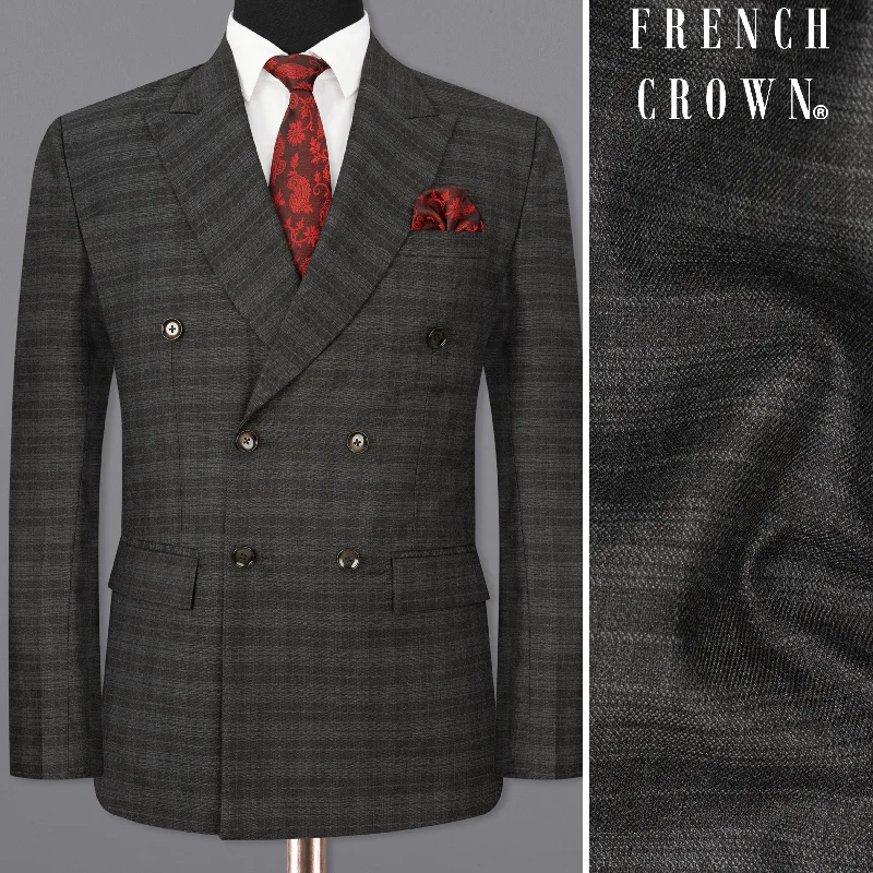 Plus Size Women's Embroidered Blazers in Floral Patterns for a Feminine TouchIridium Grey Subtle Plaid Double Breasted Blazer Plus Size Women's Embroidered Blazers in Floral Patterns for a Feminine TouchIridium Grey Subtle Plaid Double Breasted Blazer