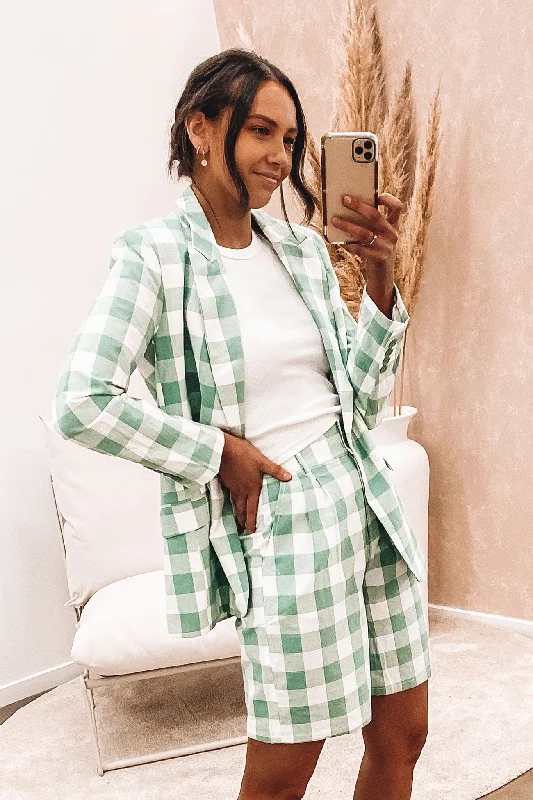 Plus Size Women's Military - Inspired Blazers with Gold Accents for a Bold LookJasper Check Blazer Green Plus Size Women's Military - Inspired Blazers with Gold Accents for a Bold LookJasper Check Blazer Green