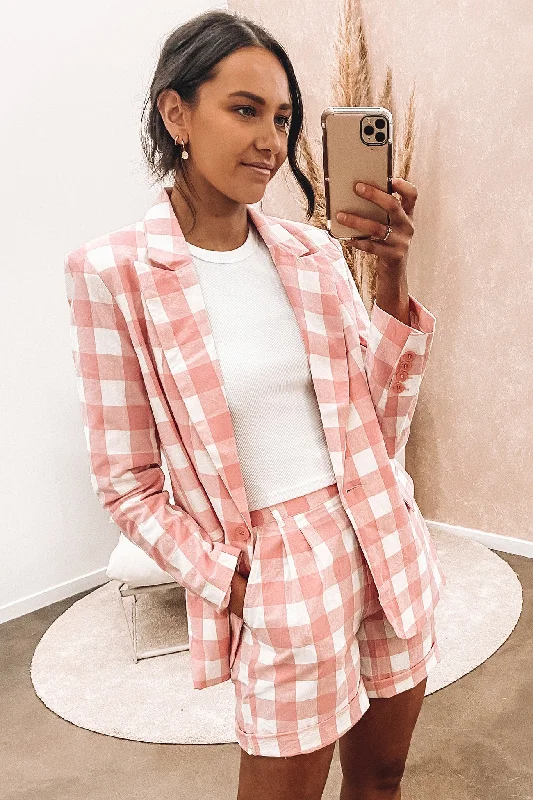 Double - Breasted Women's Polyester Blazers in Bright Colors for a Fun StyleJasper Check Blazer Pink Double - Breasted Women's Polyester Blazers in Bright Colors for a Fun StyleJasper Check Blazer Pink