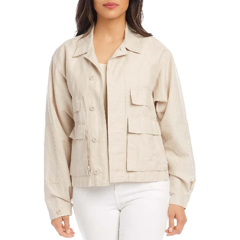 Single - Breasted Women's Tweed Blazers with Gold Buttons for a Classic LookKaren Kane Womens Linen Blend Cargo Jacket Single - Breasted Women's Tweed Blazers with Gold Buttons for a Classic LookKaren Kane Womens Linen Blend Cargo Jacket