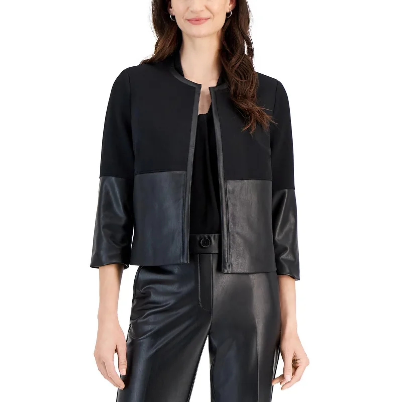 Plus Size Women's Double - Breasted Wool Blazers for Winter Office WearKasper Womens Petites Faux Leather Embossed Open-Front Blazer Plus Size Women's Double - Breasted Wool Blazers for Winter Office WearKasper Womens Petites Faux Leather Embossed Open-Front Blazer