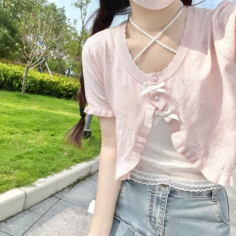 machine washable women cardigan for easy careDainty Heart Knitted Cardigan