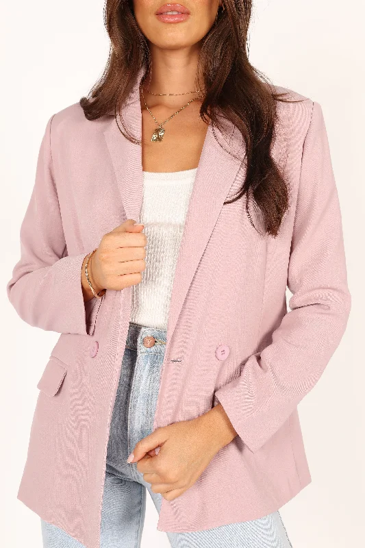 Women's Notched Lapel Blazers in Beige for a Timeless OutfitKeeley Button Front Blazer - Blush Women's Notched Lapel Blazers in Beige for a Timeless OutfitKeeley Button Front Blazer - Blush