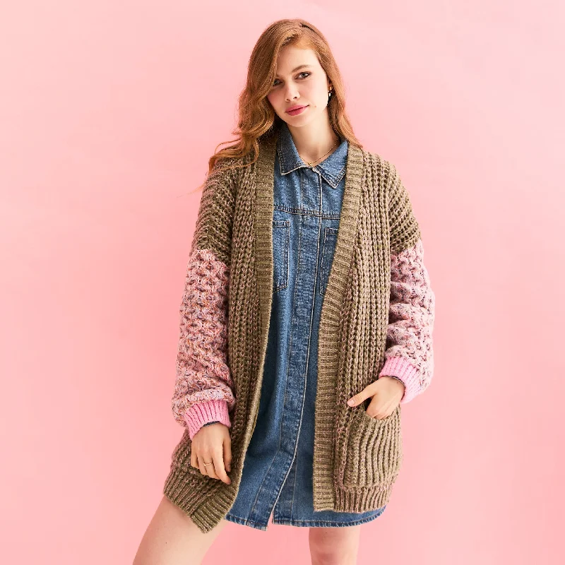 open front women cardigan for easy stylingMadison Oversized Balloon Sleeve Knit Cardigan - Khaki open front women cardigan for easy stylingMadison Oversized Balloon Sleeve Knit Cardigan - Khaki