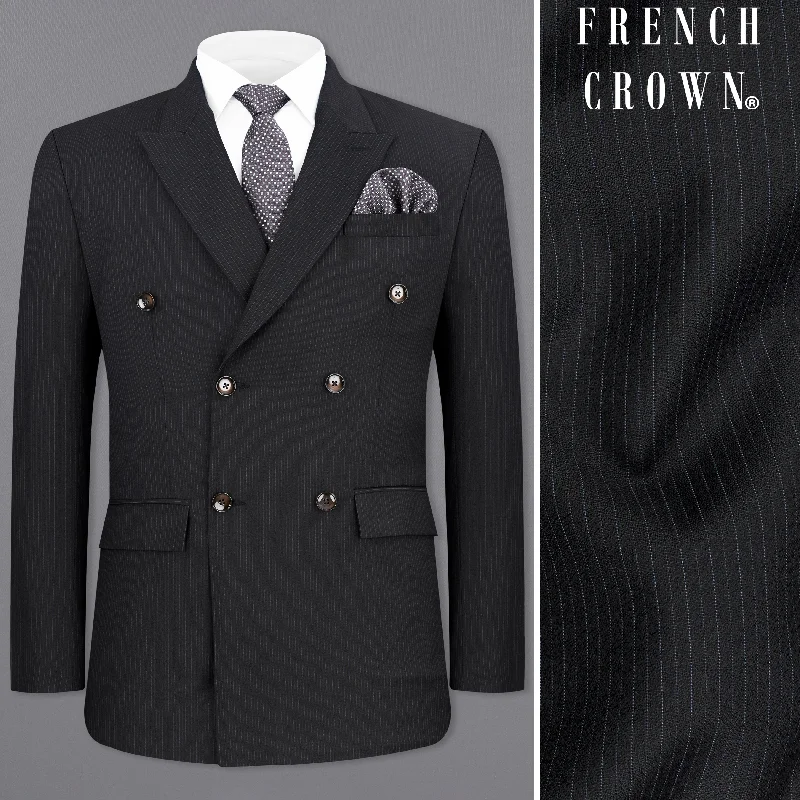 Plus Size Women's Double - Breasted Wool Blazers for Winter Office WearMirage Black Striped Double Breasted Blazer Plus Size Women's Double - Breasted Wool Blazers for Winter Office WearMirage Black Striped Double Breasted Blazer