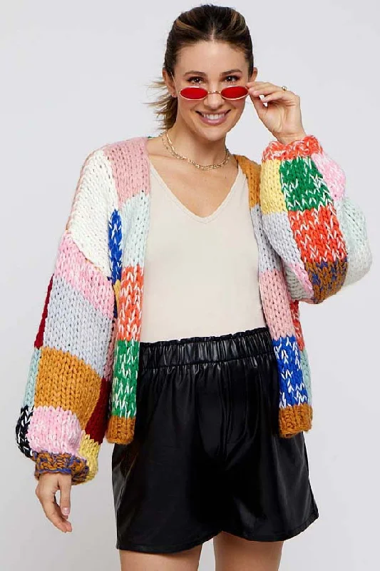 plus size women cardigan for comfortable layeringMulticolor Color Block Checkered Thick Knit Maternity Cardigan plus size women cardigan for comfortable layeringMulticolor Color Block Checkered Thick Knit Maternity Cardigan
