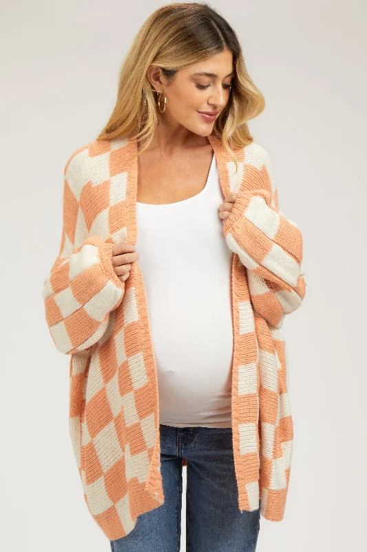 cable knit women cardigan with intricate patternsPeach Checkered Oversized Maternity Cardigan cable knit women cardigan with intricate patternsPeach Checkered Oversized Maternity Cardigan