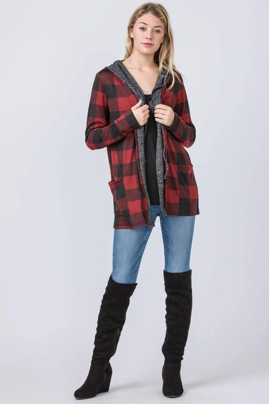 cropped women cardigan to pair with high - waisted jeansChecker Print Cardigan with Hood *Online Only* cropped women cardigan to pair with high - waisted jeansChecker Print Cardigan with Hood *Online Only*