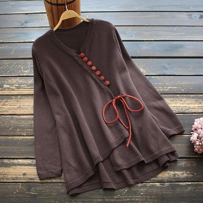 open front women cardigan for easy stylingRetro Round Neck Lace Up Knitted Loose Cardigan open front women cardigan for easy stylingRetro Round Neck Lace Up Knitted Loose Cardigan