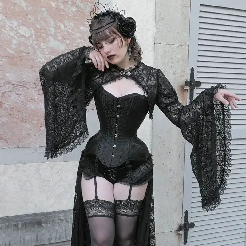 button down women cardigan with vintage buttonsSheer cropped long-bell-sleeve gothic sexy crochet dark punk Cardigans button down women cardigan with vintage buttonsSheer cropped long-bell-sleeve gothic sexy crochet dark punk Cardigans