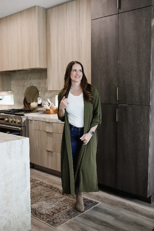 oversized women cardigan for a trendy and cozy lookSlit Open Front Roll-Tab Sleeve Trench Coat oversized women cardigan for a trendy and cozy lookSlit Open Front Roll-Tab Sleeve Trench Coat