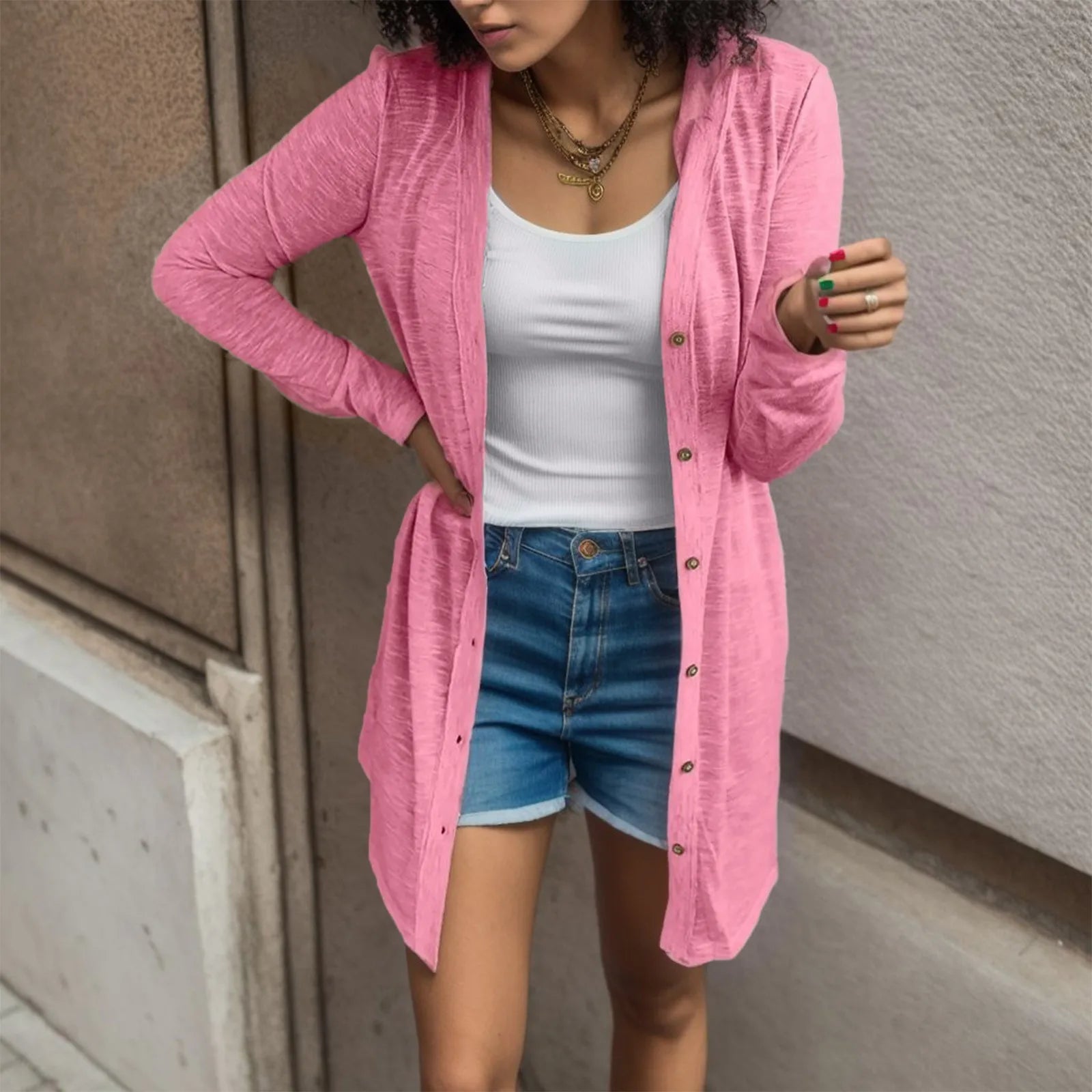 color block women cardigan with bold huesSolid-color casual long-sleeve Korean fashion elegant spring-summer trendy Cardigans color block women cardigan with bold huesSolid-color casual long-sleeve Korean fashion elegant spring-summer trendy Cardigans