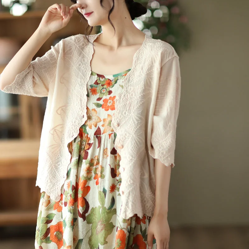 boyfriend style women cardigan for a relaxed fitSummer Embroidery Lace V-neck Sun Production Cotton Cardigan boyfriend style women cardigan for a relaxed fitSummer Embroidery Lace V-neck Sun Production Cotton Cardigan