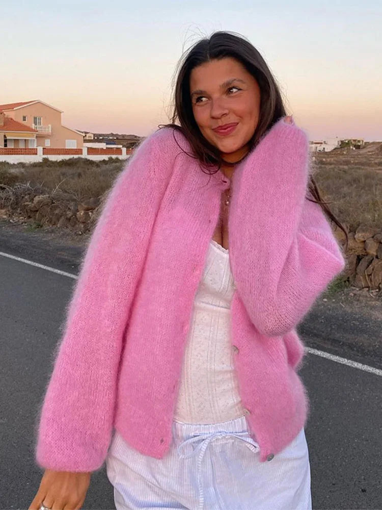 floral print women cardigan for a feminine touchSweet elegant chic mohair knitted long-sleeve single-breasted stylish Cardigans floral print women cardigan for a feminine touchSweet elegant chic mohair knitted long-sleeve single-breasted stylish Cardigans