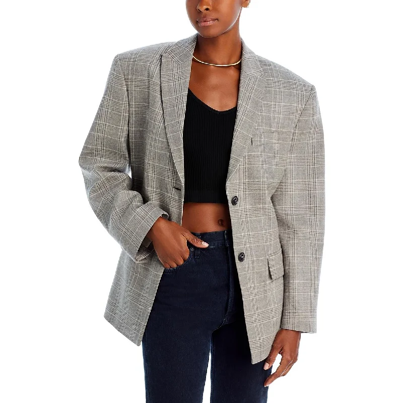 Women's Tailored Stretch Blazers in Navy Blue for Business MeetingsThe Mannei Womens Plaid Business Two-Button Blazer Women's Tailored Stretch Blazers in Navy Blue for Business MeetingsThe Mannei Womens Plaid Business Two-Button Blazer