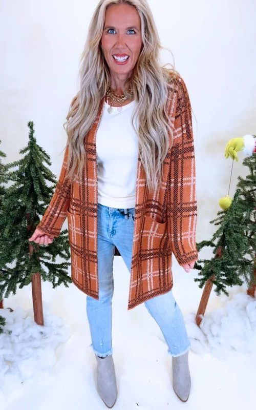 floral print women cardigan for a feminine touchToffee Jacquard Check Open Front Cardigan floral print women cardigan for a feminine touchToffee Jacquard Check Open Front Cardigan
