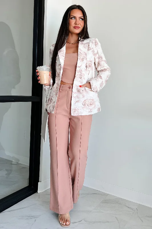 Women's Slim - Fit Blazers in Charcoal Gray for a Professional AppearanceWell Rehearsed Line Floral Print Blazer (Rose/White) Women's Slim - Fit Blazers in Charcoal Gray for a Professional AppearanceWell Rehearsed Line Floral Print Blazer (Rose/White)