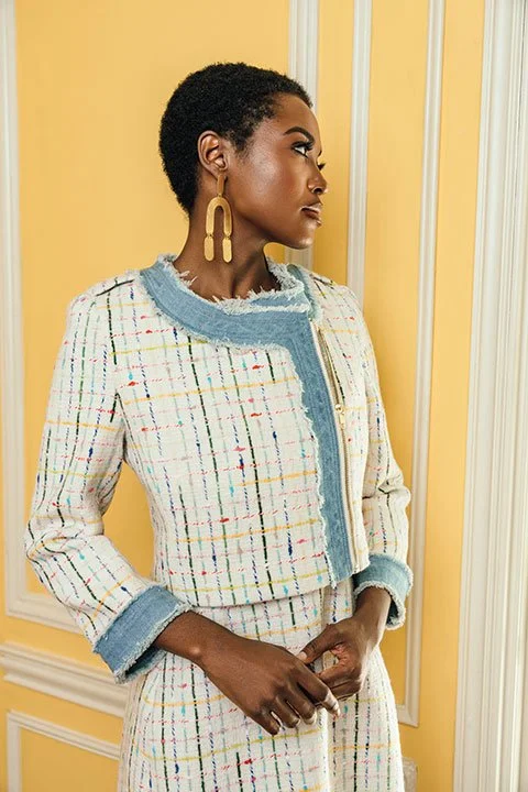 Single - Breasted Women's Tweed Blazers with Gold Buttons for a Classic LookWhite Multi-Tweed Marissa Jacket Single - Breasted Women's Tweed Blazers with Gold Buttons for a Classic LookWhite Multi-Tweed Marissa Jacket