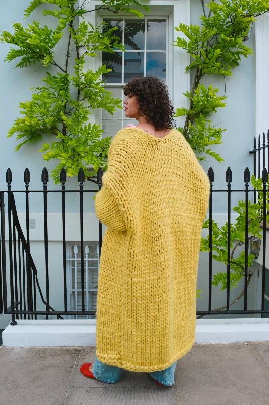 organic cotton women cardigan for an eco - friendly choiceYellow Chunky Knit Maxi Cardigan organic cotton women cardigan for an eco - friendly choiceYellow Chunky Knit Maxi Cardigan