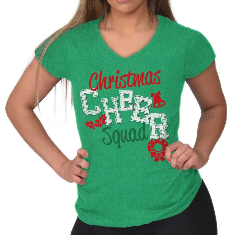 Floral Print Women T Shirt for a Feminine TouchCheer Squad Christmas Junior Fit V-Neck T-Shirt Floral Print Women T Shirt for a Feminine TouchCheer Squad Christmas Junior Fit V-Neck T-Shirt