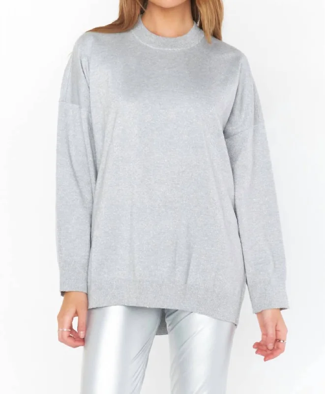 Short Sleeve Women's Cashmere Sweater Dresses in Pastel HuesClassic Crewneck Sweater In Silver Metallic Knit Short Sleeve Women's Cashmere Sweater Dresses in Pastel HuesClassic Crewneck Sweater In Silver Metallic Knit