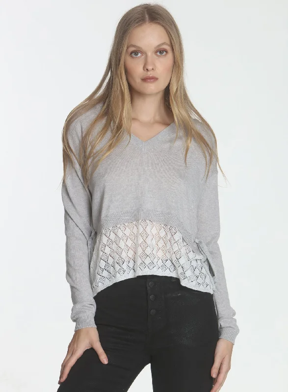 Plus Size Women's Zip - Up Fleece - Lined Sweater in Black for Extra Warmth in Cold WeatherAmber Lace Vee - Fog Plus Size Women's Zip - Up Fleece - Lined Sweater in Black for Extra Warmth in Cold WeatherAmber Lace Vee - Fog