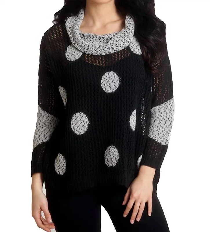 Plus Size Women's Fit - and - Flare Sweater Dresses with Ruffled HemCrochet Dot Cowl In Black/frost Plus Size Women's Fit - and - Flare Sweater Dresses with Ruffled HemCrochet Dot Cowl In Black/frost