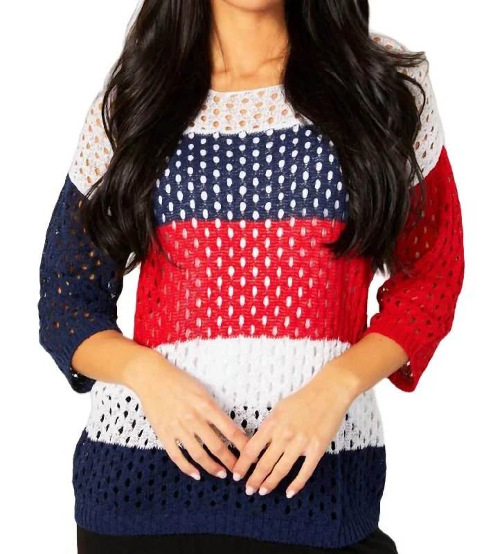 Plus Size Women's Open - Front Cardigan Style Sweater DressesCrochet Striped Crew In Multi Plus Size Women's Open - Front Cardigan Style Sweater DressesCrochet Striped Crew In Multi