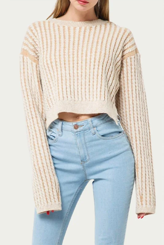 Belted Women's Cotton Blend Sweater Dresses for a Casual LookCropped Cable-Knit Striped Sweater In Light Brown Belted Women's Cotton Blend Sweater Dresses for a Casual LookCropped Cable-Knit Striped Sweater In Light Brown