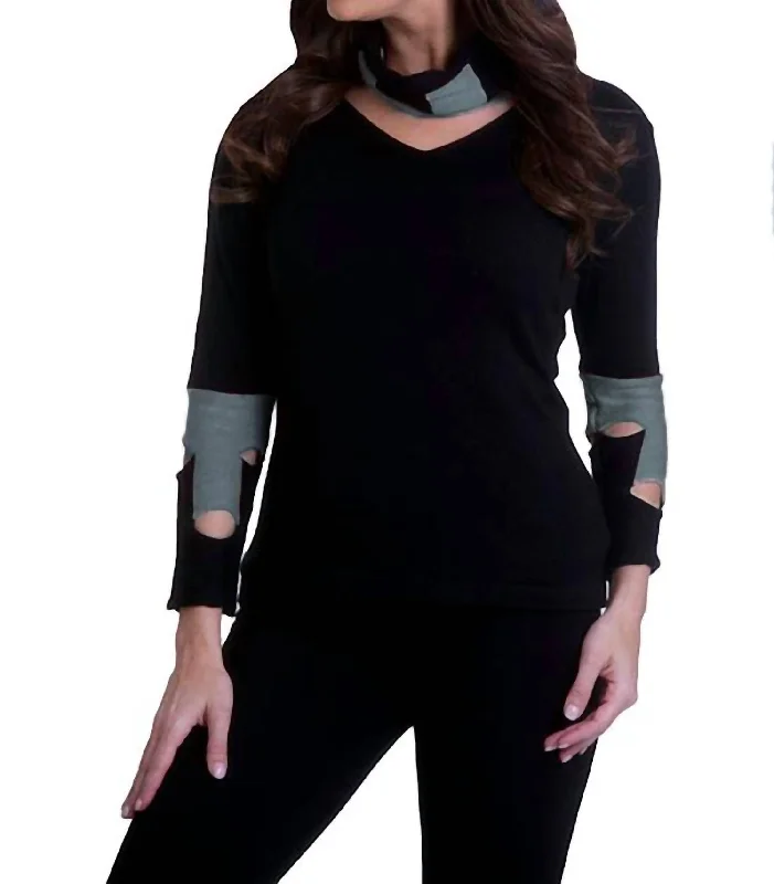 Sleeveless Women's Silk Blend Sweater Dresses for a Sophisticated LookCut Work Sweater With Scarf In Black/gray Sleeveless Women's Silk Blend Sweater Dresses for a Sophisticated LookCut Work Sweater With Scarf In Black/gray