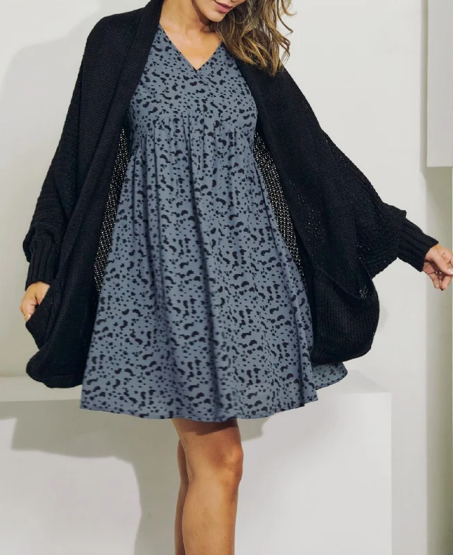 Mini - Length Women's Chunky Knit Sweater Dresses in Bold HuesDolman Slouch Cardigan In Black Mini - Length Women's Chunky Knit Sweater Dresses in Bold HuesDolman Slouch Cardigan In Black