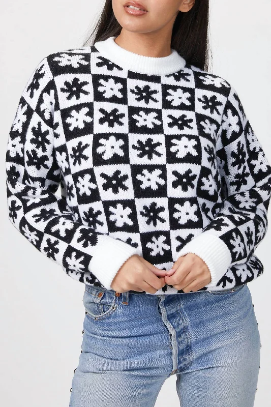 Plus Size Women's Long Sleeve Cable Knit Sweater DressesEmma Sweater In Black/white Plus Size Women's Long Sleeve Cable Knit Sweater DressesEmma Sweater In Black/white