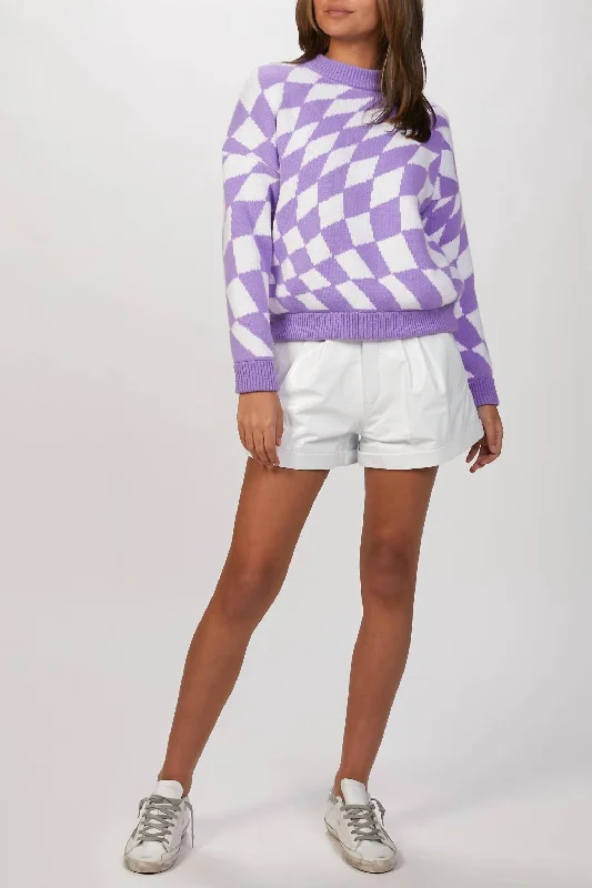 Cowl Neck Women's Cashmere Blend Sweater Dresses for WinterEmma Sweater In Purple Warp Check Cowl Neck Women's Cashmere Blend Sweater Dresses for WinterEmma Sweater In Purple Warp Check