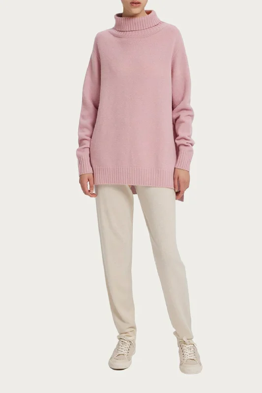 Plus Size Women's Asymmetric Hem Sweater Dresses in Modern DesignsFunnel-Neck Cashmere Sweater In Ash Rose Plus Size Women's Asymmetric Hem Sweater Dresses in Modern DesignsFunnel-Neck Cashmere Sweater In Ash Rose