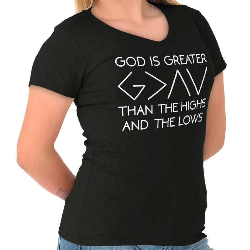 Ringer T Shirt Women with Retro - Inspired StripesGod is Greater Junior Fit V-Neck T-Shirt Ringer T Shirt Women with Retro - Inspired StripesGod is Greater Junior Fit V-Neck T-Shirt