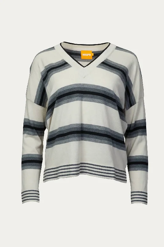 Women's Off - Shoulder Chunky Knit Sweater Dresses in Earth TonesGradient Striped V-Neck Jumper In Canvas Women's Off - Shoulder Chunky Knit Sweater Dresses in Earth TonesGradient Striped V-Neck Jumper In Canvas