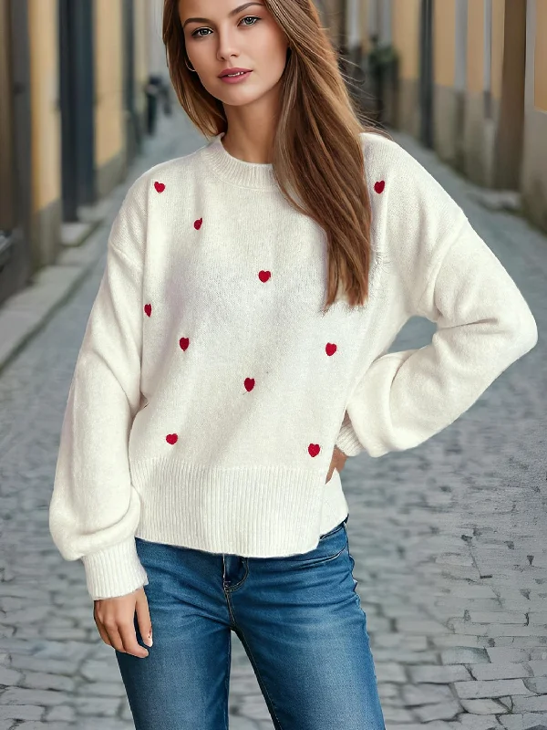 Plus Size Women's Fringe - Trimmed Sweater in Beige for a Boho - Inspired StyleHeart Round Neck Long Sleeve Sweater Plus Size Women's Fringe - Trimmed Sweater in Beige for a Boho - Inspired StyleHeart Round Neck Long Sleeve Sweater