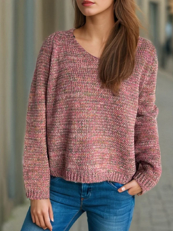 Women's Sheer Lace - Trimmed Sweater in Cream for a Delicate and Elegant AppearanceHeathered V-Neck Long Sleeve Sweater Women's Sheer Lace - Trimmed Sweater in Cream for a Delicate and Elegant AppearanceHeathered V-Neck Long Sleeve Sweater