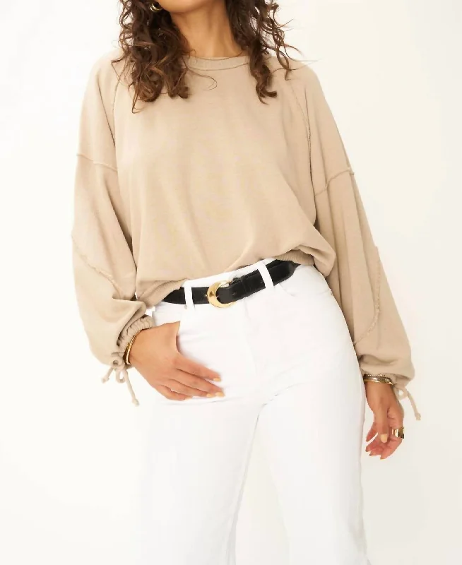 V - Neck Women's Ribbed Sweater Dresses with Belt for a Defined WaistIdris Tie Sleeve Sweatshirt In Beige V - Neck Women's Ribbed Sweater Dresses with Belt for a Defined WaistIdris Tie Sleeve Sweatshirt In Beige