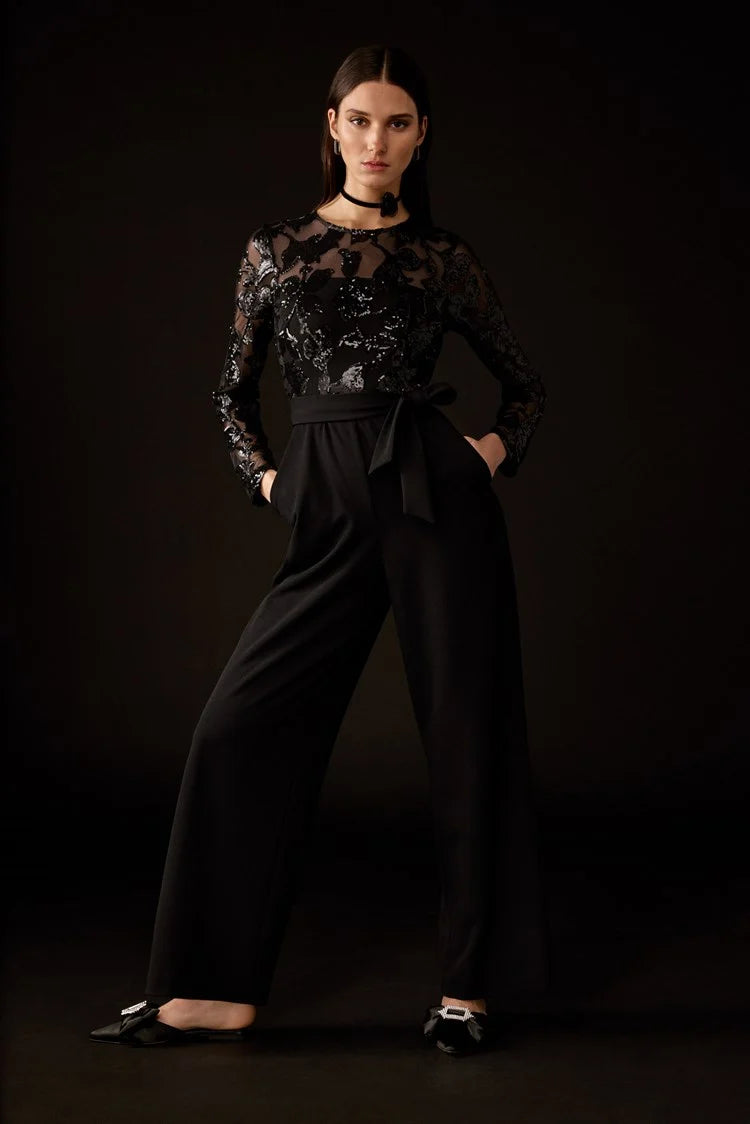 Women's Turtleneck Cashmere - Blend Sweater in Charcoal for a Sophisticated Winter EnsembleJoseph Ribkoff Black Scuba Crepe And Sequins Mesh Jumpsuit Women's Turtleneck Cashmere - Blend Sweater in Charcoal for a Sophisticated Winter EnsembleJoseph Ribkoff Black Scuba Crepe And Sequins Mesh Jumpsuit
