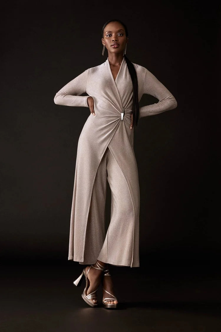 Plus Size Women's Open - Front Cardigan Sweater in Burgundy with Buttons for a Stylish LayerJoseph Ribkoff Shiny Knit Wide Leg Jumpsuit Plus Size Women's Open - Front Cardigan Sweater in Burgundy with Buttons for a Stylish LayerJoseph Ribkoff Shiny Knit Wide Leg Jumpsuit