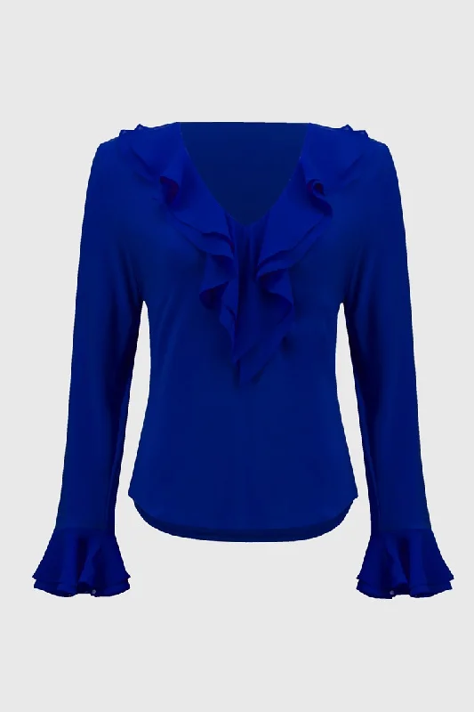 Plus Size Women's Embroidered Floral Patterned Sweater in White for a Spring - Inspired LookJoseph Ribkoff Royal Sapphire Silky Knit And Chiffon Fitted Top Plus Size Women's Embroidered Floral Patterned Sweater in White for a Spring - Inspired LookJoseph Ribkoff Royal Sapphire Silky Knit And Chiffon Fitted Top