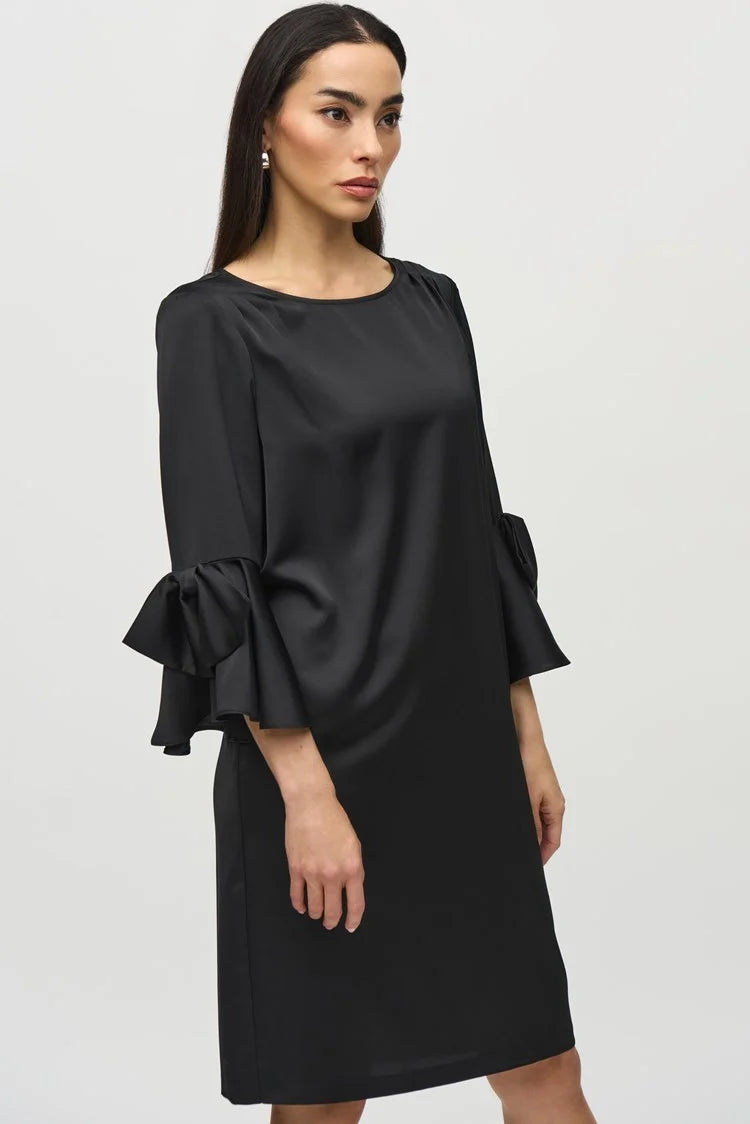 Women's Fuzzy Mohair - Blend Sweater in Light Pink for a Soft and Cozy FeelJoseph Ribkoff Black Satin Ruffle Sleeve Straight Dress Women's Fuzzy Mohair - Blend Sweater in Light Pink for a Soft and Cozy FeelJoseph Ribkoff Black Satin Ruffle Sleeve Straight Dress