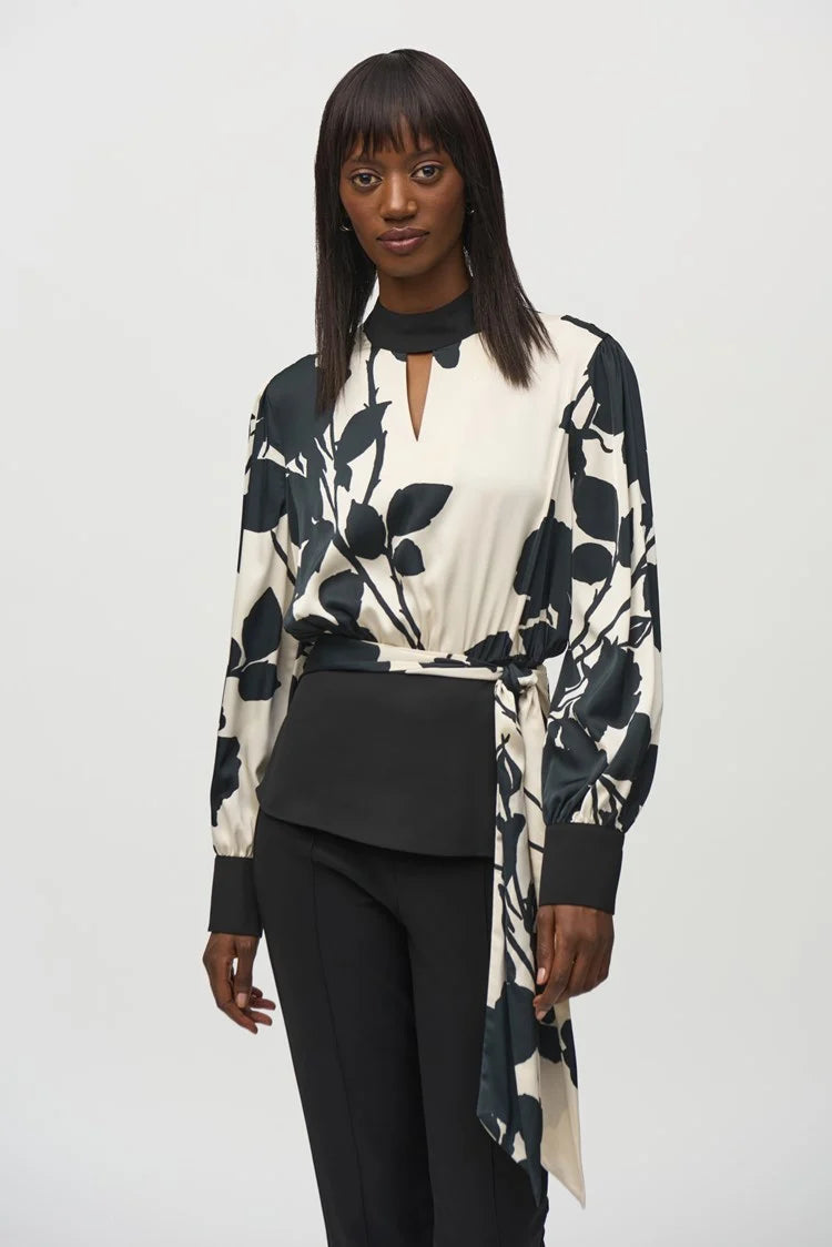 Plus Size Women's Zip - Up Fleece - Lined Sweater in Black for Extra Warmth in Cold WeatherJoseph Ribkoff Black/Moonstone Satin and Georgette Floral Print Top Plus Size Women's Zip - Up Fleece - Lined Sweater in Black for Extra Warmth in Cold WeatherJoseph Ribkoff Black/Moonstone Satin and Georgette Floral Print Top