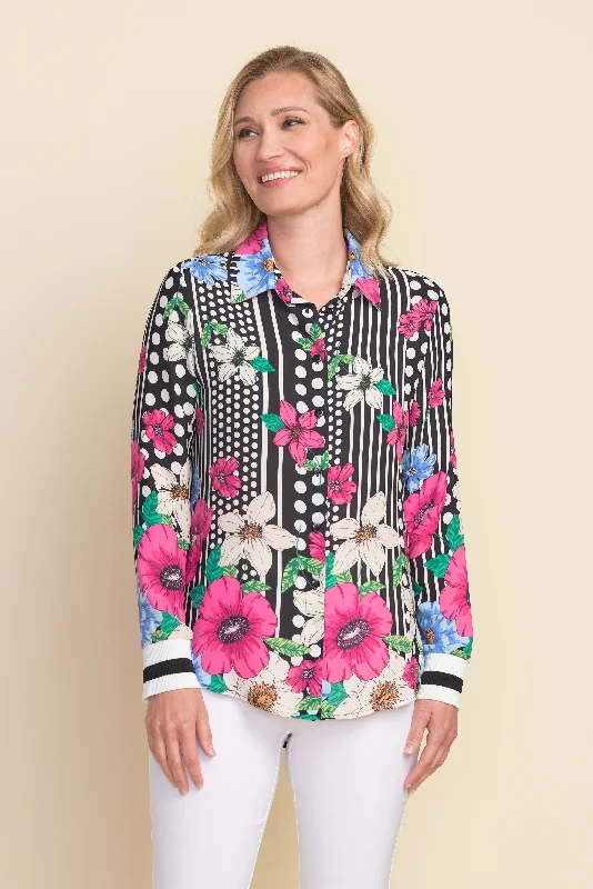 Plus Size Women's Off - Shoulder Ruffled Hem Sweater in Pink for a Feminine and Flirty LookJoseph Ribkoff Romantic Monochrome Print Blouse Plus Size Women's Off - Shoulder Ruffled Hem Sweater in Pink for a Feminine and Flirty LookJoseph Ribkoff Romantic Monochrome Print Blouse