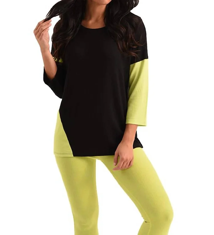 Plus Size Women's Turtleneck Sweater Dresses with Side SlitsMason 2 Tone Sleeve Kashmira Sweater In Black Lime Plus Size Women's Turtleneck Sweater Dresses with Side SlitsMason 2 Tone Sleeve Kashmira Sweater In Black Lime
