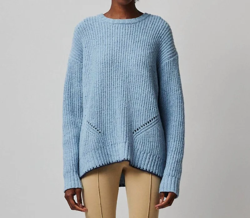 Longline Women's Mohair Sweater Dresses in a Loose FitMerino Blend Crew Neck Sweater In Heather Denim Blue Longline Women's Mohair Sweater Dresses in a Loose FitMerino Blend Crew Neck Sweater In Heather Denim Blue